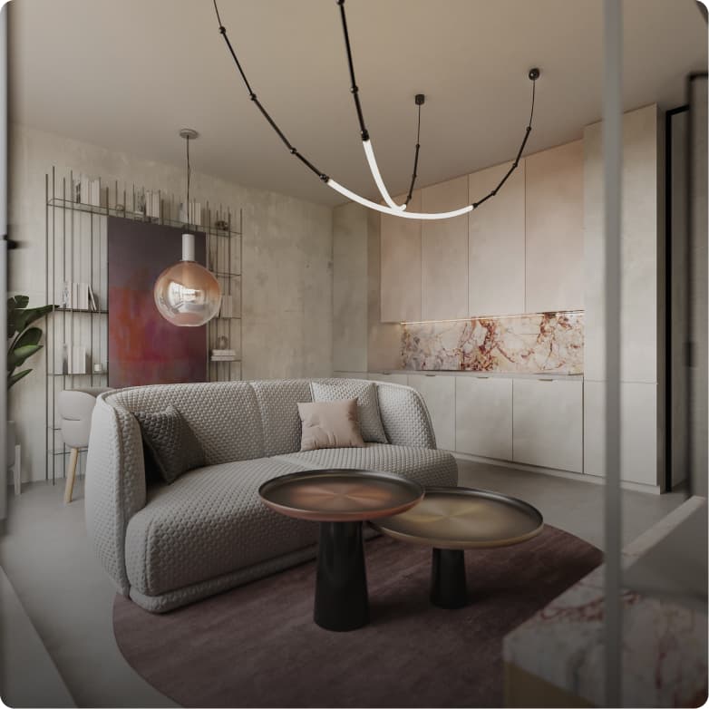 Living room with kitchenette