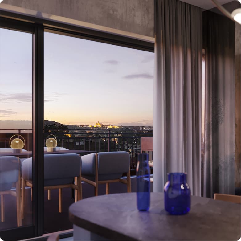 Detail interiéru s výhledem