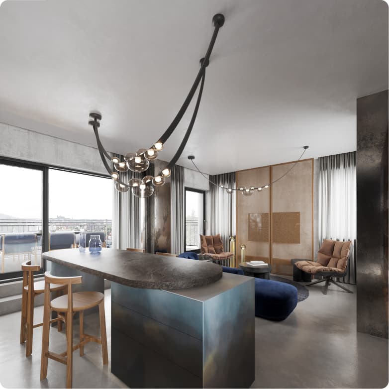 Kuchyňský pult s obývacím pokojem